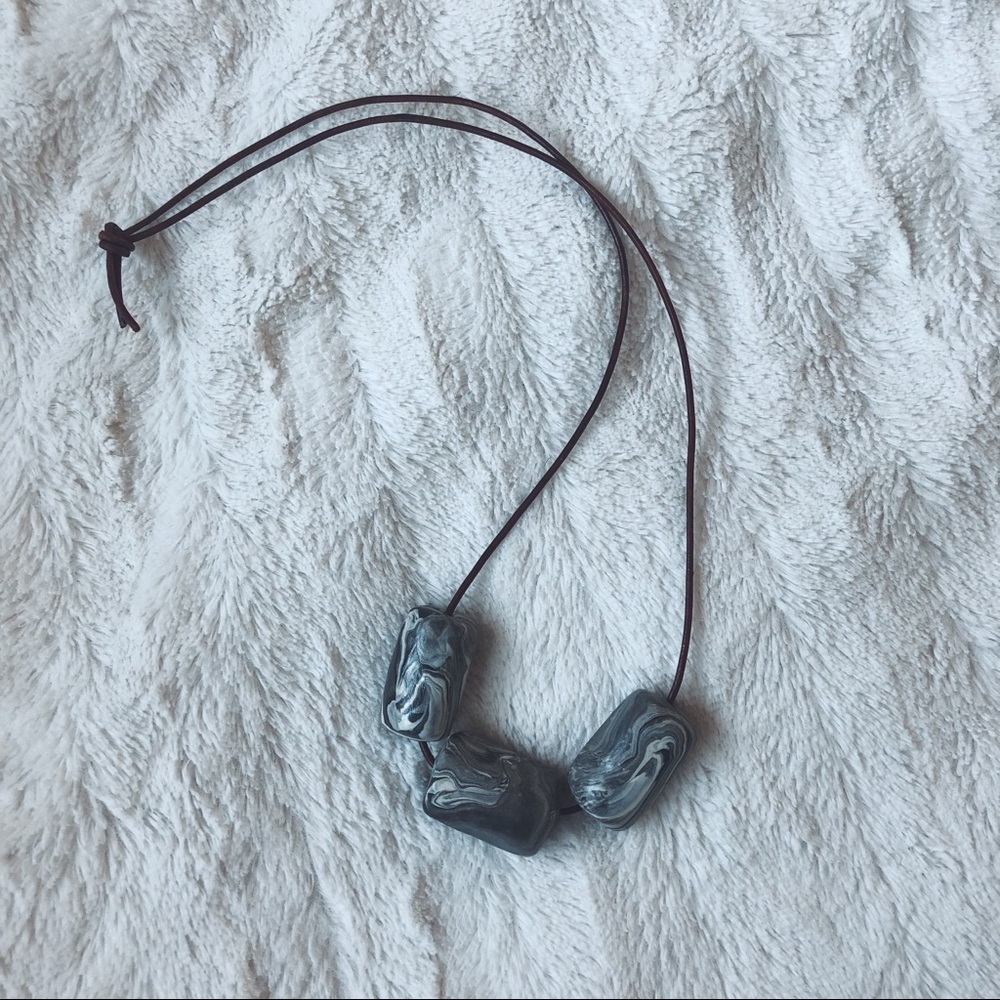 Marbled Bead Necklace on Brown Leather Chord
